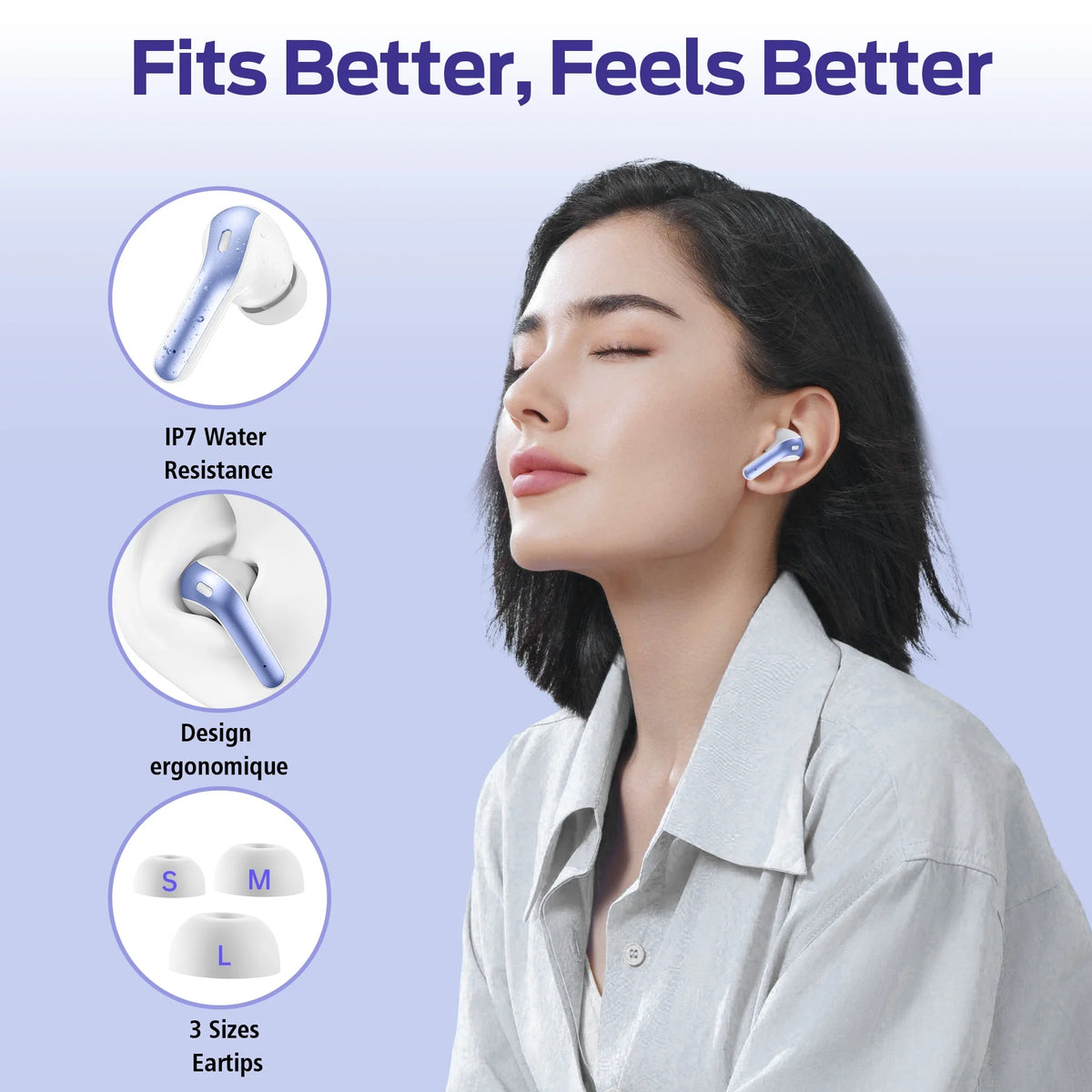 VEATOOL True Wireless Bluetooth Earbuds with 65-Hour Playback, Power Display, Wireless Charging Case, IPX7 Waterproof Rating, and Built-in Microphone for TV, Smartphone, Computer, and Laptop