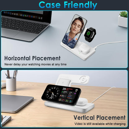 3 in 1 Charging Station for Multi Devices, Wireless Charger for Iphone 8-16 Series & Apple Watch, Wireless Charging Station for Airpods Pro/4/3/2
