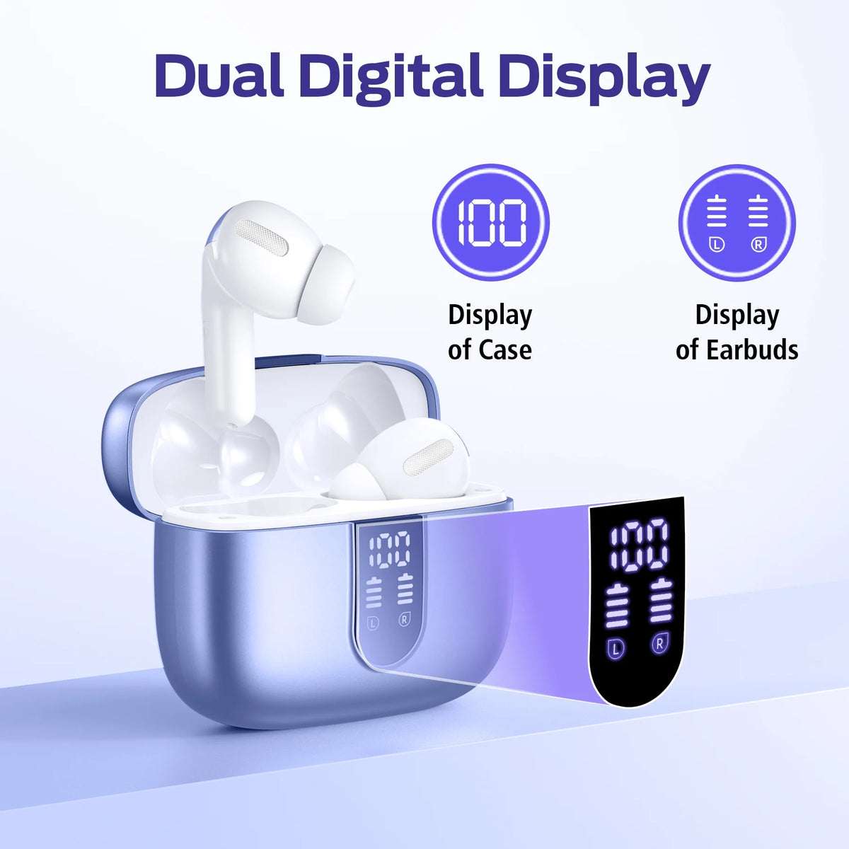 VEATOOL True Wireless Bluetooth Earbuds with 65-Hour Playback, Power Display, Wireless Charging Case, IPX7 Waterproof Rating, and Built-in Microphone for TV, Smartphone, Computer, and Laptop