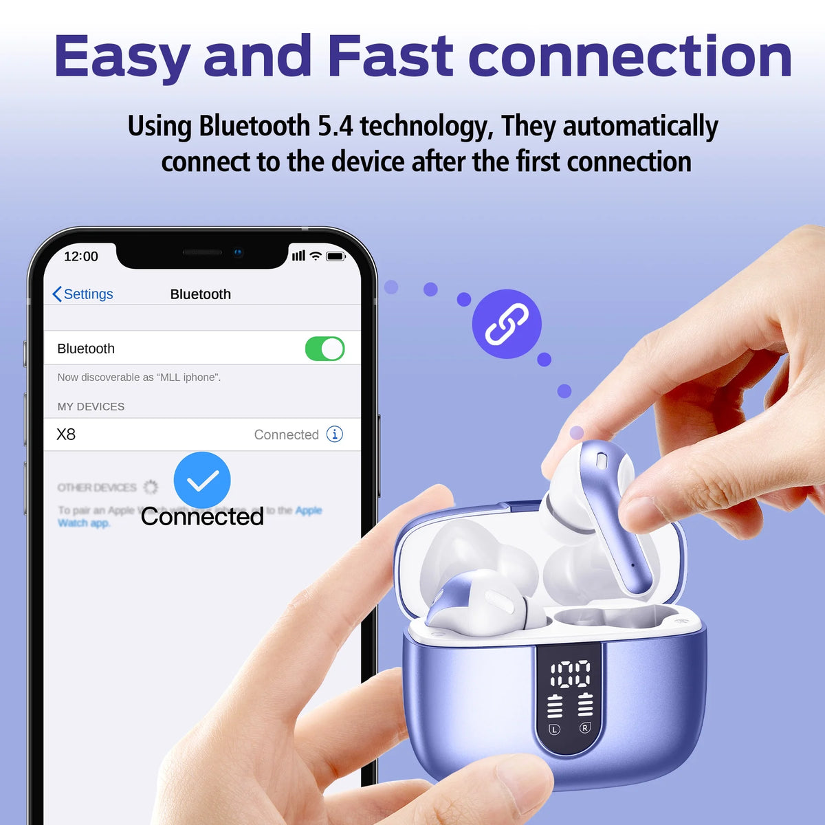 VEATOOL True Wireless Bluetooth Earbuds with 65-Hour Playback, Power Display, Wireless Charging Case, IPX7 Waterproof Rating, and Built-in Microphone for TV, Smartphone, Computer, and Laptop
